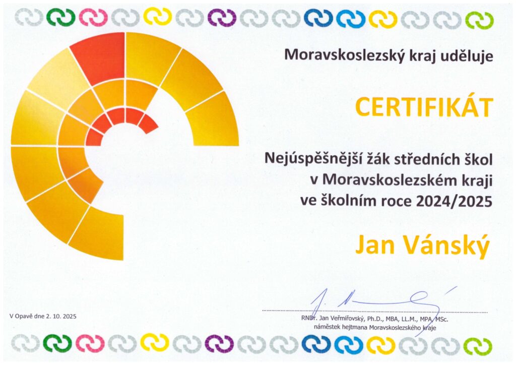 Vánský J_ocenění MSK 2025_certifikat